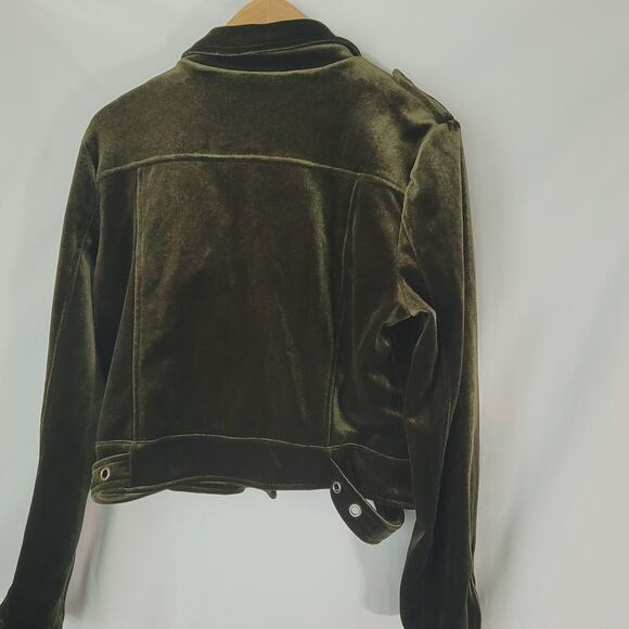 Fate- Zip up biker jacket Large Green Women's with velvet like material - Picture 8 of 8